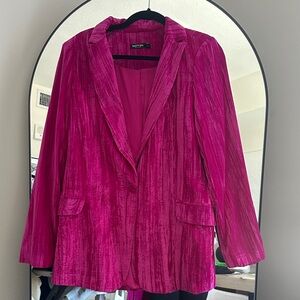 Nasty Gal Hot Pink Crushed Velvet Blazer & Pant Set